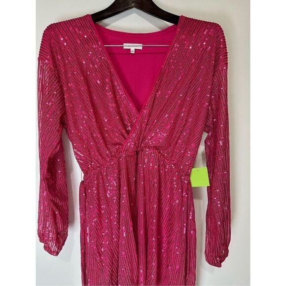 Fuchsia sequin long sleeve dress - Picture 3 of 11